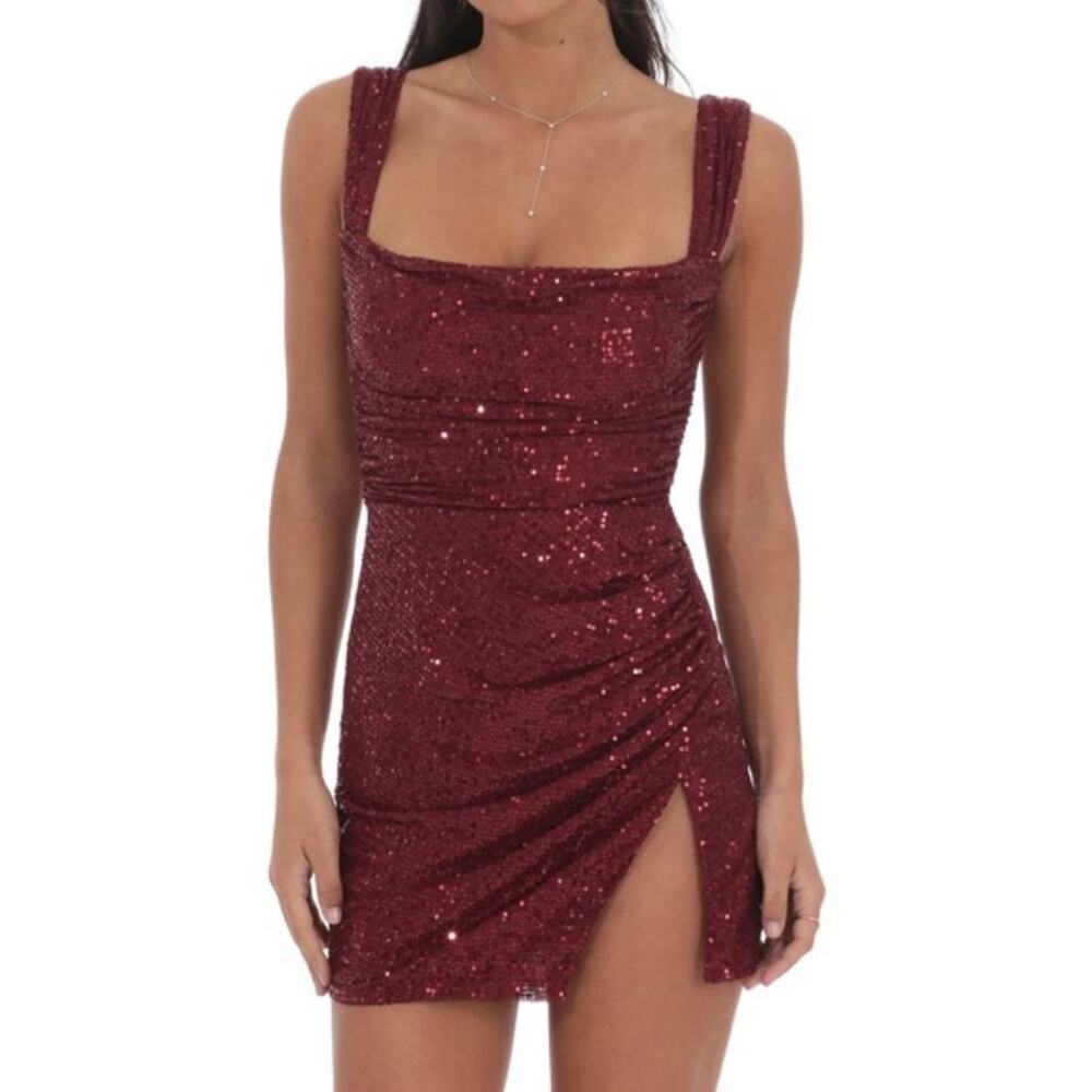 Lucy in the Sky Sequin bodycon mini red dress Size XS Holiday Party Festival